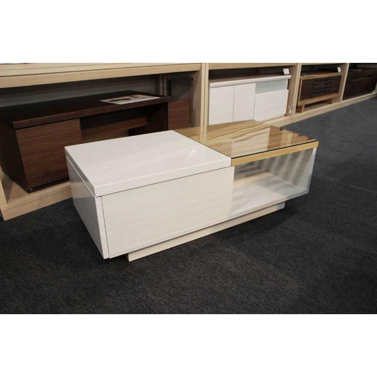 【地域限定SALE適応中！】センターテーブル　幅100cm　光沢　白　ホワイト　天然木製　タモ製　格子　引出　収納付 |  | 11