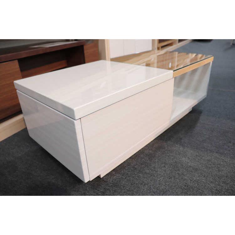 【地域限定SALE適応中！】センターテーブル　幅100cm　光沢　白　ホワイト　天然木製　タモ製　格子　引出　収納付 |  | 12