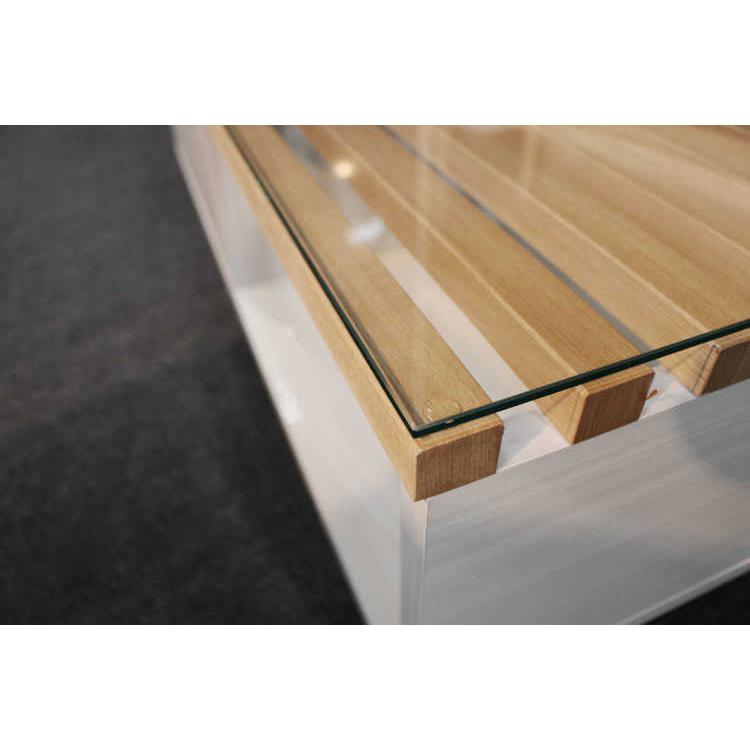 【地域限定SALE適応中！】センターテーブル　幅100cm　光沢　白　ホワイト　天然木製　タモ製　格子　引出　収納付 |  | 06