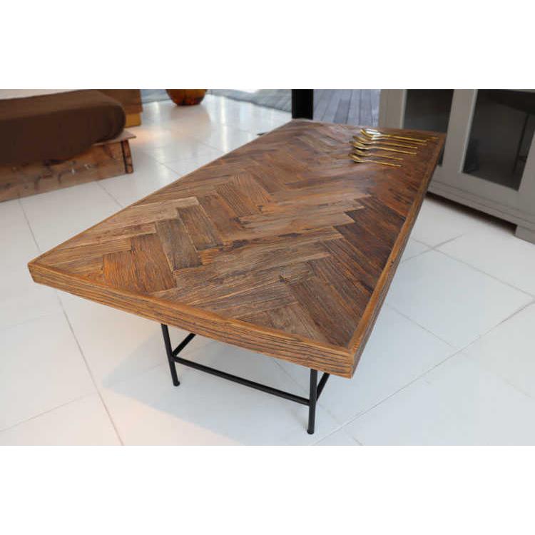 ローテーブル リビングテーブル センターテーブル ウッドテーブル 幅115cm 天然木製 エルム製 リンボーン柄 |  | 01