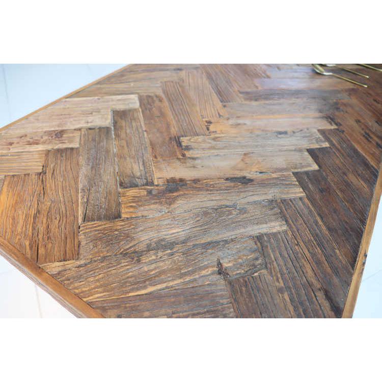 ローテーブル リビングテーブル センターテーブル ウッドテーブル 幅115cm 天然木製 エルム製 リンボーン柄 |  | 02