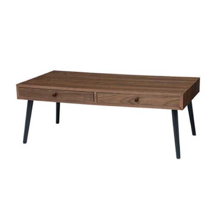 幅100cm 天然木 ローテーブル ウォールナット突板 引き出し付 ブラウン