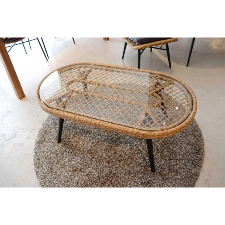 ローテーブル アジアン お洒落 ガラス天板 屋外OK 100cm