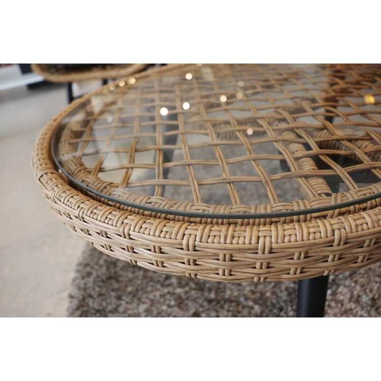 ラタン オーバルテーブル センターテーブル ビンテージ 北欧モダン アジアン ローテーブル アジアン お洒落 ガラス天板 屋外OK 100cm