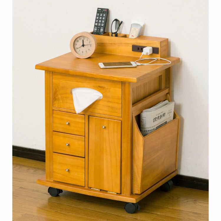 収納 ワゴン サイドテーブル キャスター付 コンセント付 引き出し 大容量 木製 天然木 シンプル ナチュラル 北欧 リビング キッチン テーブル 机 |  | 02