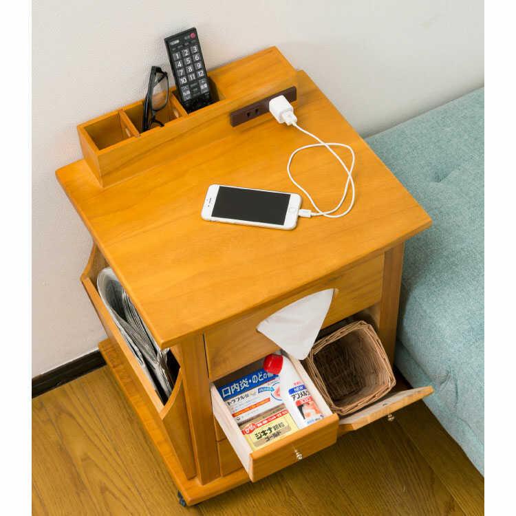 収納 ワゴン サイドテーブル キャスター付 コンセント付 引き出し 大容量 木製 天然木 シンプル ナチュラル 北欧 リビング キッチン テーブル 机 |  | 03