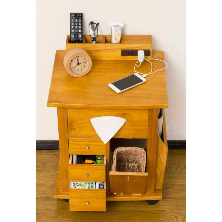 収納 ワゴン サイドテーブル キャスター付 コンセント付 引き出し 大