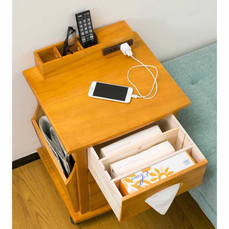 収納 ワゴン サイドテーブル キャスター付 コンセント付 引き出し 大容量 木製 天然木 シンプル ナチュラル 北欧 リビング キッチン テーブル 机 |  | 05