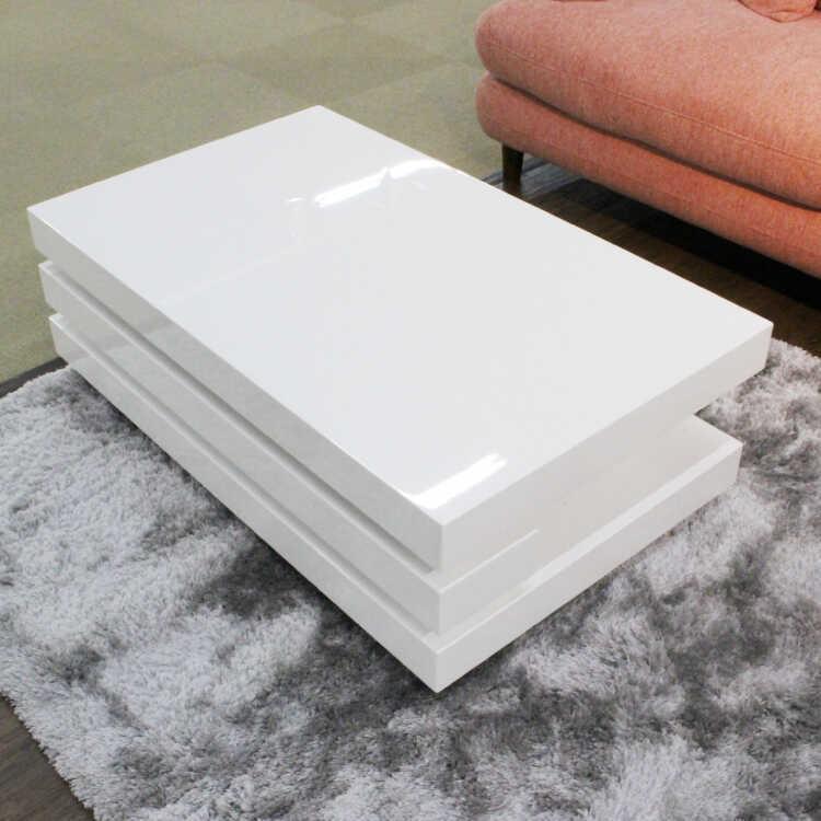 センターテーブル おしゃれ 白 ホワイト モダン 幅120cm 鏡面 光沢