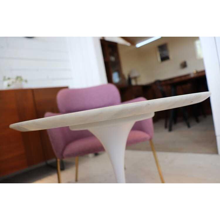 サイドテーブル 大理石 円形 ラウンド ホワイト系 一本脚 白系