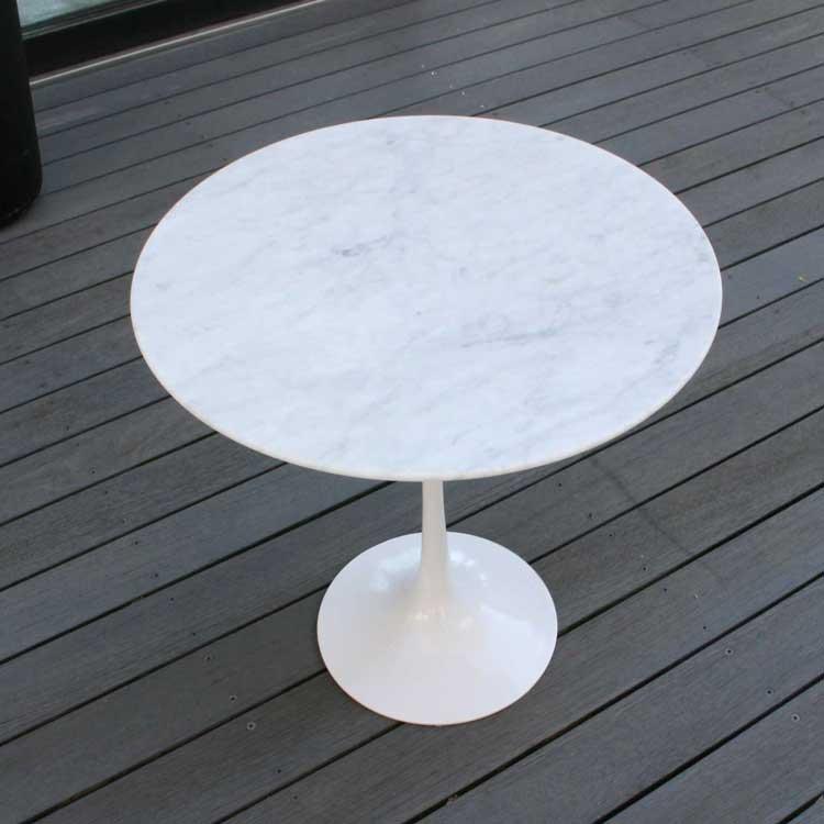 サイドテーブル 大理石 円形 ラウンド ホワイト系 一本脚 白系