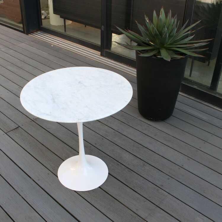 サイドテーブル 大理石 円形 ラウンド ホワイト系 一本脚 白系