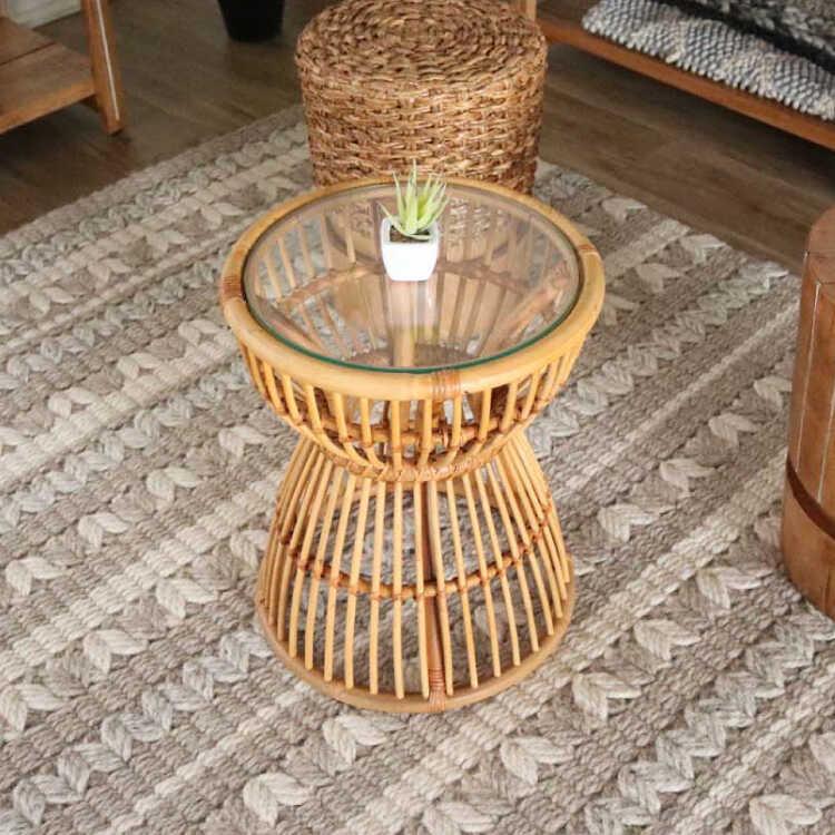 サイドテーブル 丸 アジアン おしゃれ ラタン ガラス天板 完成品 南国風 直径35cm ミニテーブル リゾート インテリア リビング ソファサイド  :TA-2799:インテリアル - 通販 - Yahoo!ショッピング