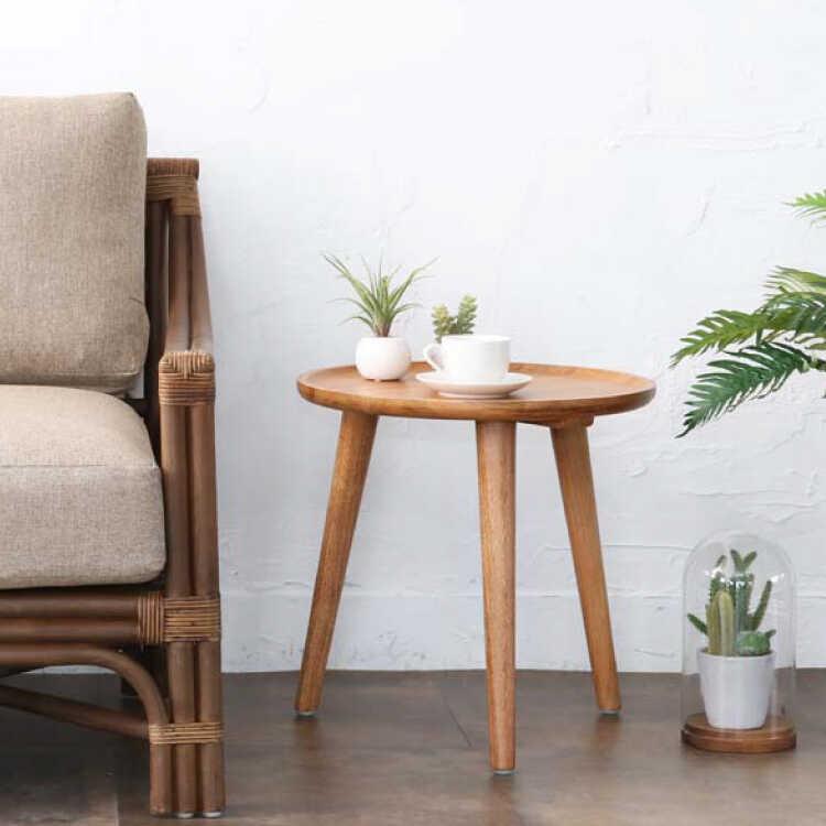 サイドテーブル 丸 天然木 無垢 チーク おしゃれ 北欧 完成品 ミニテーブル ナチュラル シンプル 直径45cm 木製 単品 リビング 寝室 おすすめ |  | 09