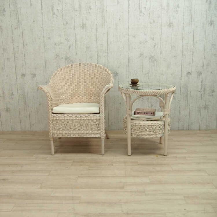 ナチュラル天然素材◾️ガラス天板×籐ラタンフレーム サイド 丸テーブル サイドテーブル 丸 ホワイト ラタン ガラス天板 完成品 おしゃれ