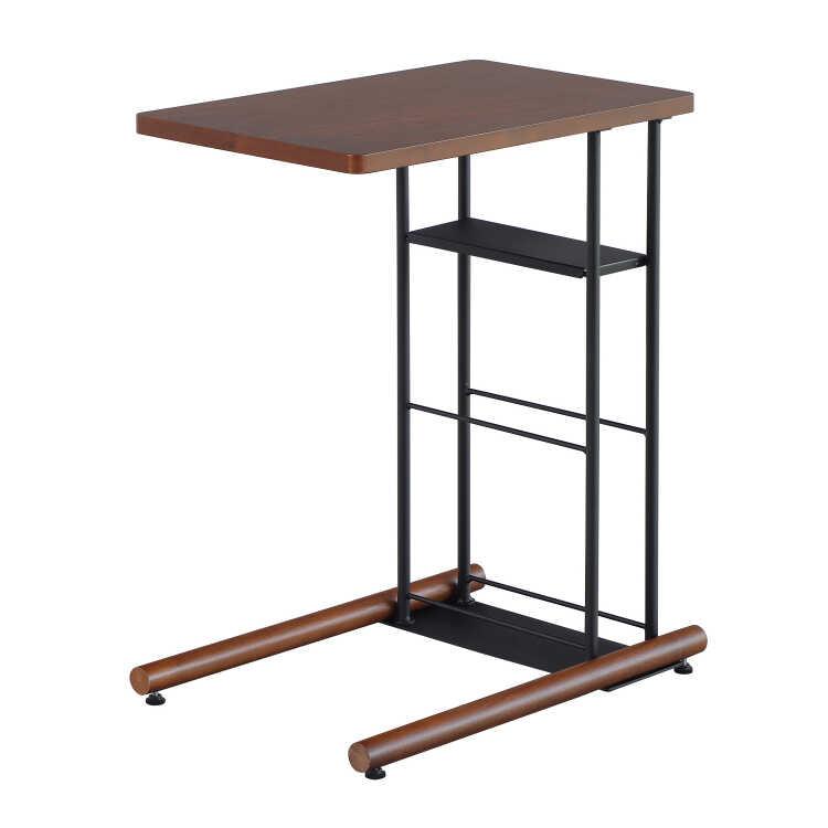 サイドテーブル 天然木 ウォールナット 幅33cm おしゃれ 北欧 棚付き ブックスタンド コノ字 木製 リビング 寝室 アジャスター付き ソファサイド |  | 02