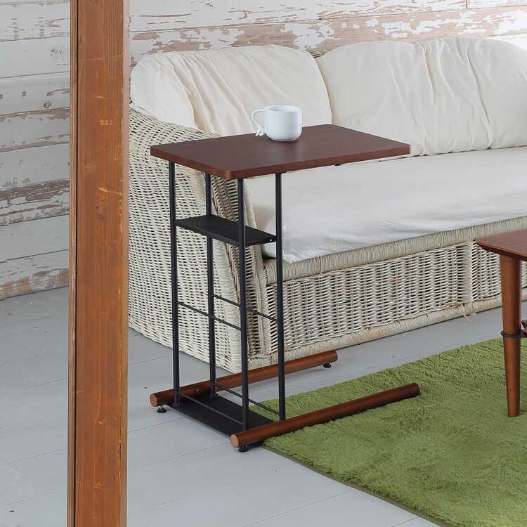 サイドテーブル 天然木 ウォールナット 幅33cm おしゃれ 北欧 棚付き ブックスタンド コノ字 木製 リビング 寝室 アジャスター付き ソファサイド |  | 04