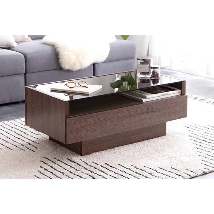 リビングテーブル 引き出し 収納 北欧 モダン ガラス天板