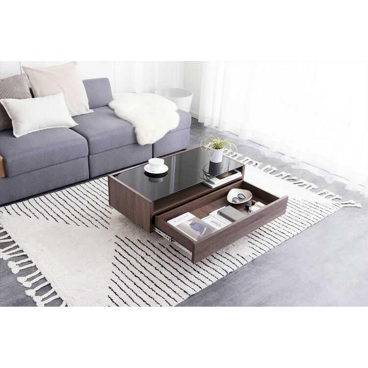 モダン ガラス天板 ローテーブル　ダークブラウン モダン ガラス天板 ローテーブル ダークブラウン スタイリッシュ