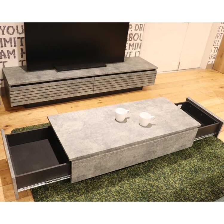 幅115cm・コンクリート柄＆黒ブラックの収納付きローテーブル 日本製 完成品 リビングテーブル コーヒーテーブル センターテーブル 長方形 かっこいい モダン |  | 08