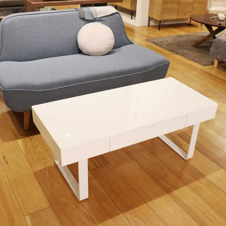 センターテーブル 幅100cm ローテーブル ナチュラル×ホワイト 幅100cm・光沢ホワイトが綺麗な収納付きセンターテーブル 白 ロー