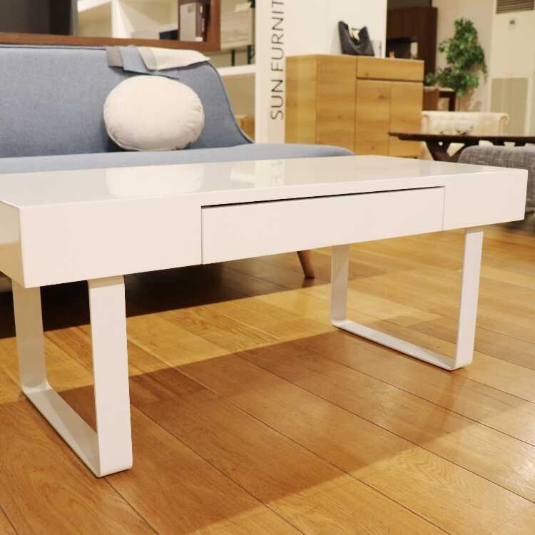 幅100cm・光沢ホワイトが綺麗な収納付きセンターテーブル 白 ロー