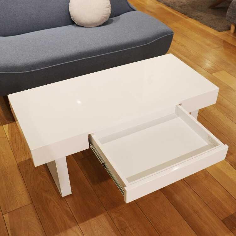 幅100cm・光沢ホワイトが綺麗な収納付きセンターテーブル 白 ロー