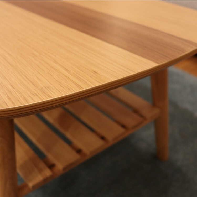 幅105cm・センターラインがお洒落な折りたたみ＆棚付きセンターテーブル 天然木オーク製 ナチュラル色 ローテーブル リビングテーブル コーヒーテーブル 可愛い |  | 05