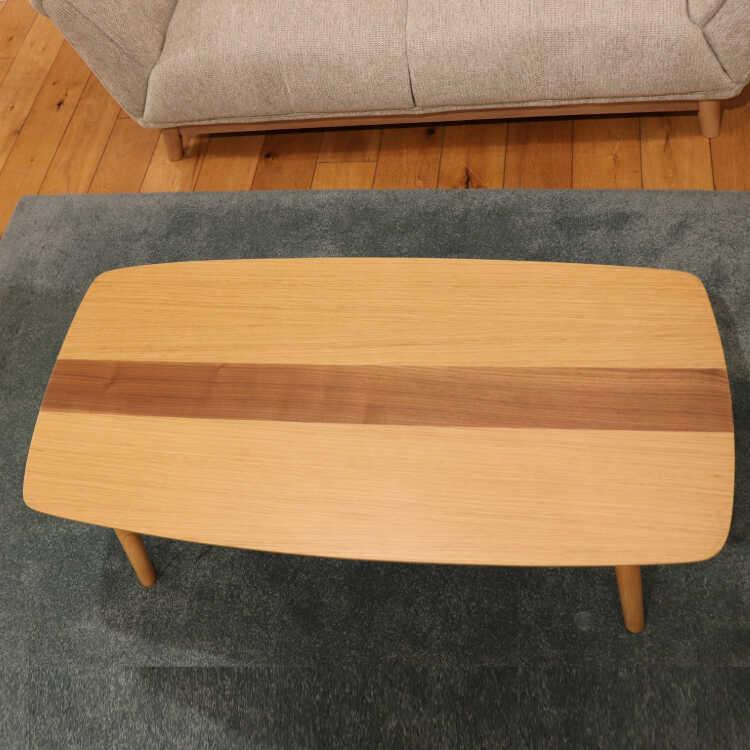 幅105cm・センターラインがお洒落な折りたたみ＆棚付きセンターテーブル 天然木オーク製 ナチュラル色 ローテーブル リビングテーブル コーヒーテーブル 可愛い |  | 06