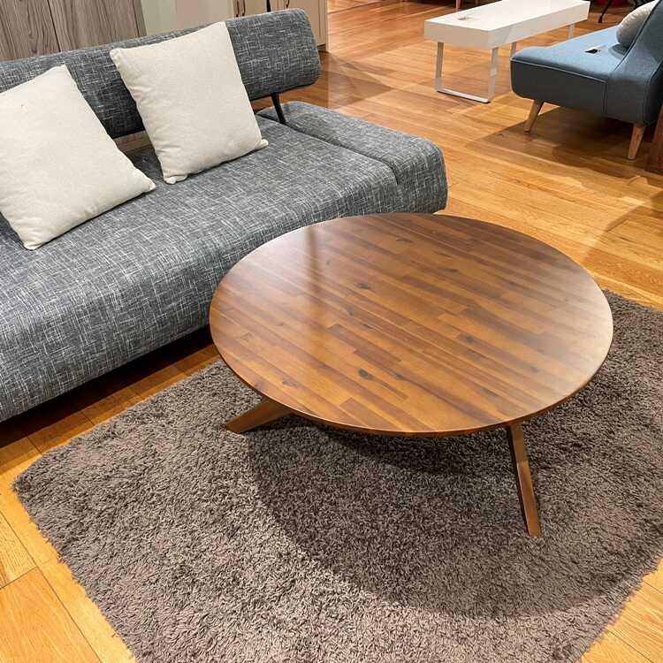直径90cm・天然木アカシア製・折りたたみ円形ローテーブル 完成品