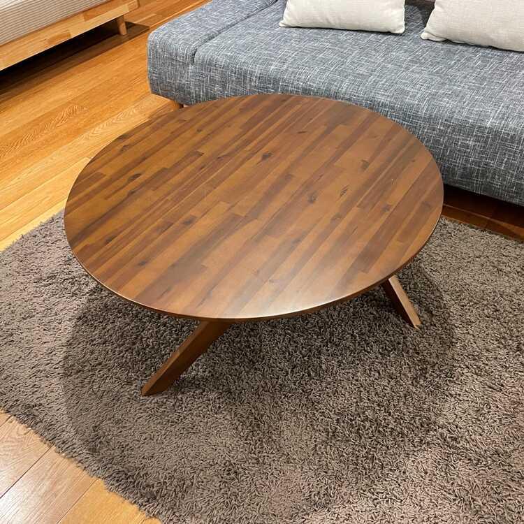 直径90cm・天然木アカシア製・折りたたみ円形ローテーブル 完成品