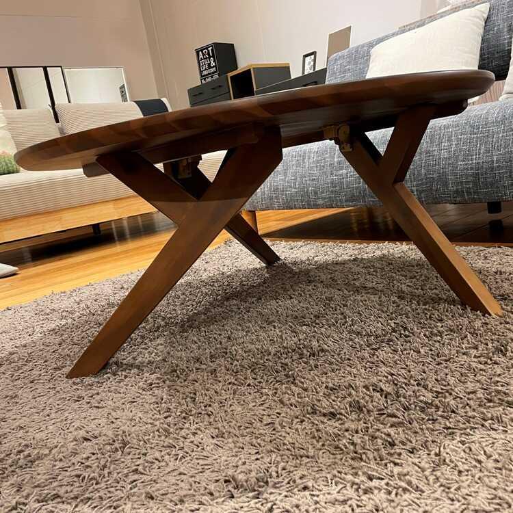 直径90cm・天然木アカシア製・折りたたみ円形ローテーブル 完成品