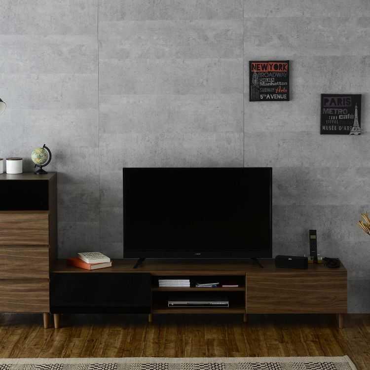 TVボード テレビ台 ローボード 幅176cm ブラウン 木目 ブラック 鏡面