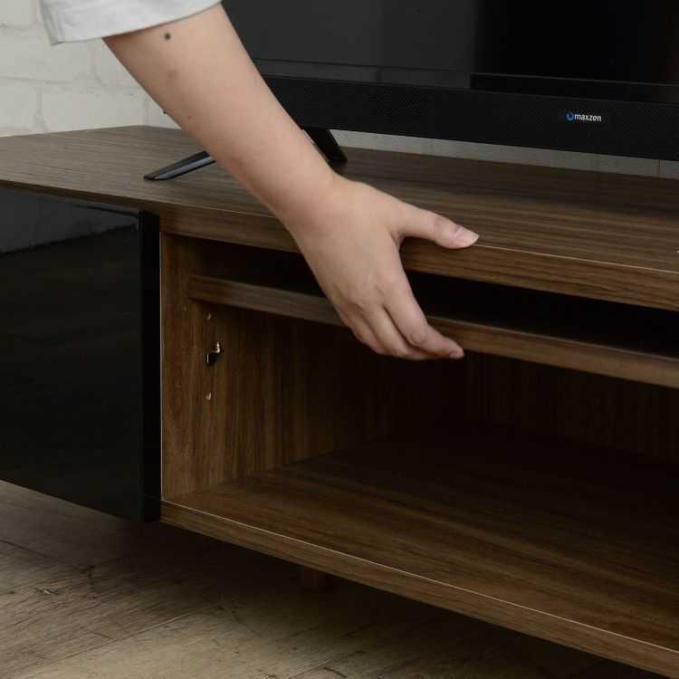 TVボード テレビ台 ローボード 幅176cm ブラウン 木目 ブラック 鏡面