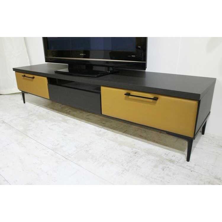 テレビボード TV台 幅180cm レザー ガラス 日本製 完成品 キャメル 黒