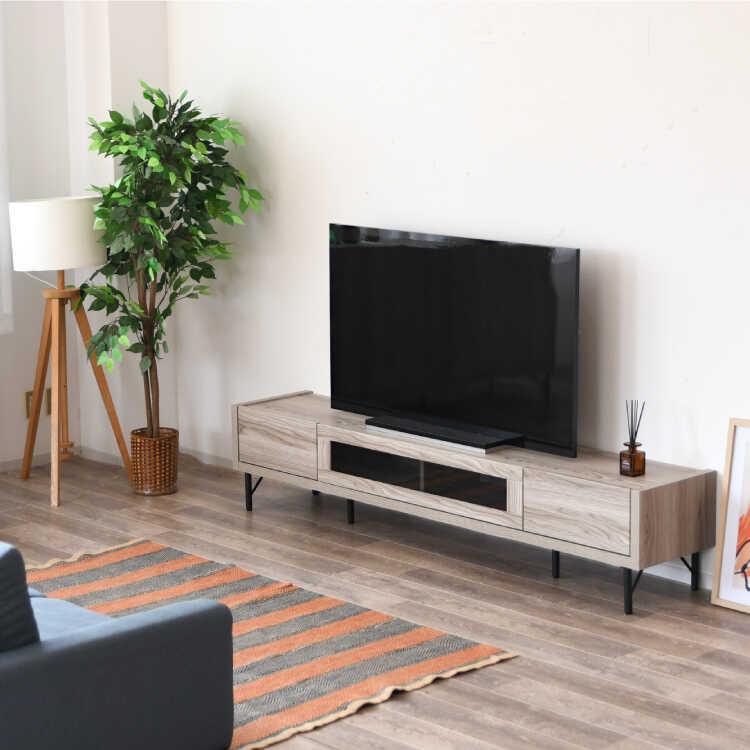 幅200cm・シャビーでかっこいいテレビボード 完成品 グレー木目