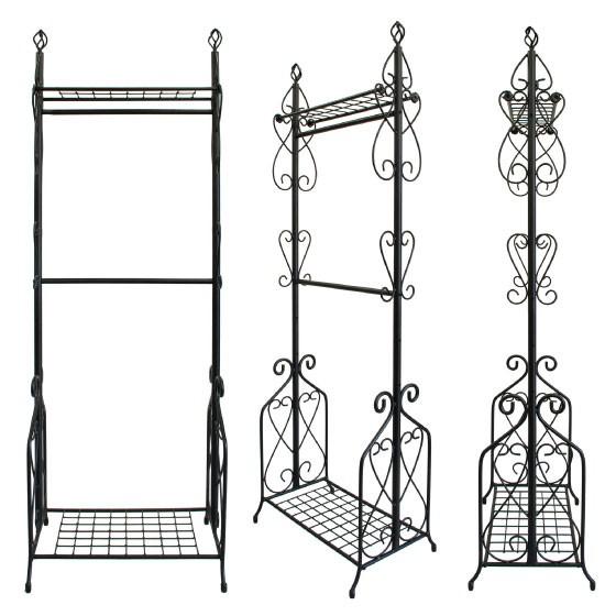 ハンガーラック 2段 ダブル 幅63cm アイアン製 欧風 ヨーロピアン 棚付
