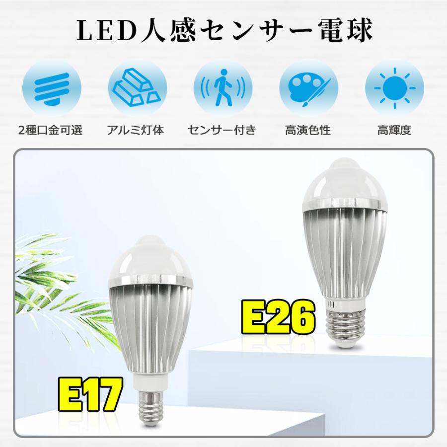 人感センサー LED電球 E17 E26 40W形相当 自動点灯 自動消灯 センサー