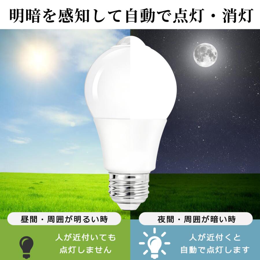 LED人感センサー電球 60W形相当 E26 一般電球型 自動点灯消灯 センサー