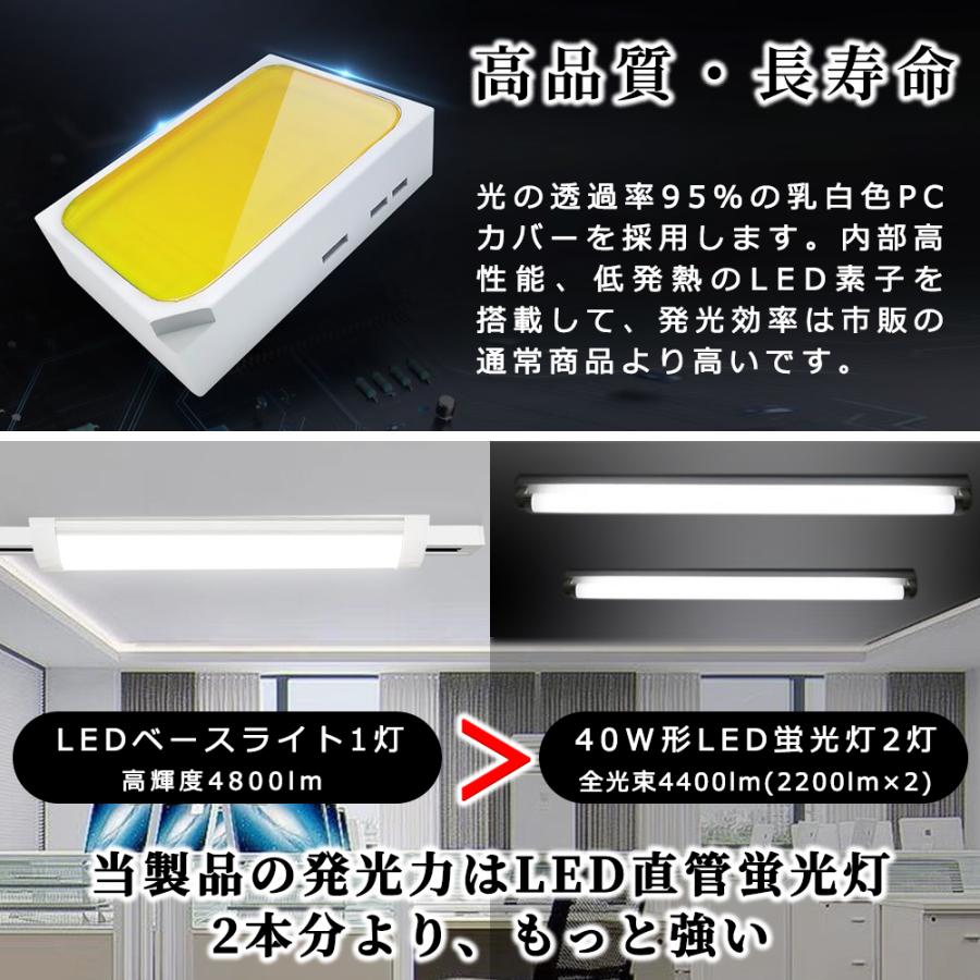 LEDベースライト 120CM ダクトレール用 薄型 器具一体型 レールライト レール照明 広発光 取付簡単 工事不要 5台セット_9