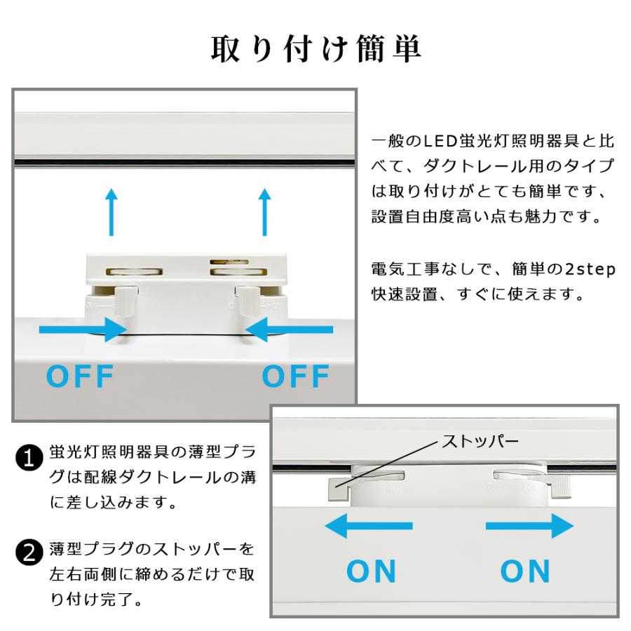 LED蛍光灯器具 逆富士型2灯式 薄型プラグ設計 ダクトレール用 配線ダクトレール用 ライティングレール用 ライティングバー照明器具 40W形 高輝度｜interiasanwajapan｜17