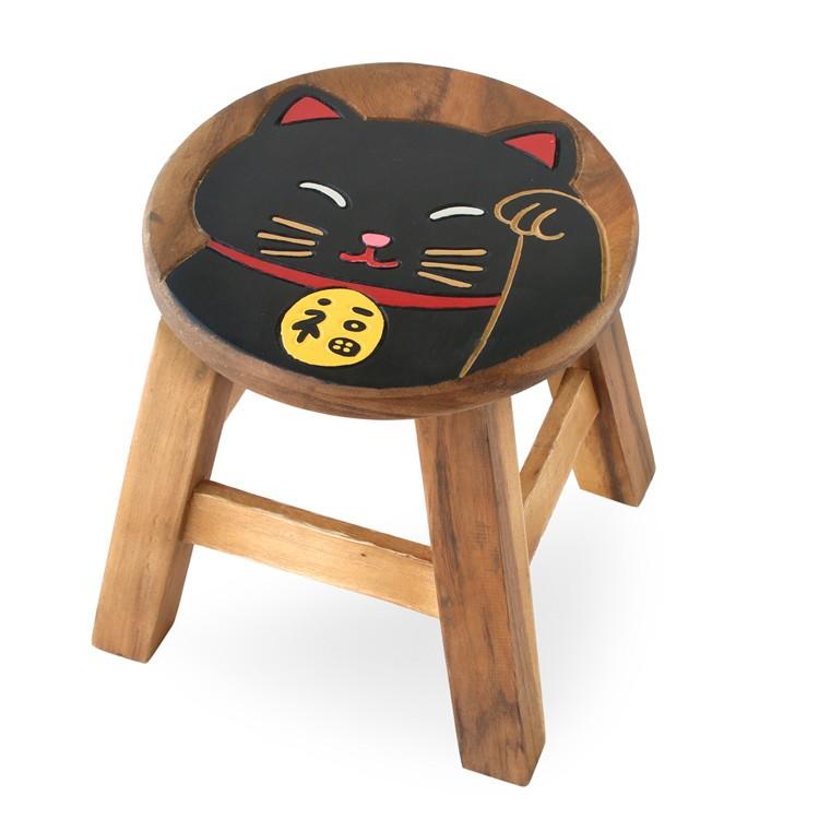 ウッドスツール 招き猫 黒 約 F25 H25 26cm アカシア製 天然木 手作り ディスプレイ台 腰掛 可愛い 木製 椅子 ラウンドスツール Qy 128 Interieur Deco 通販 Yahoo ショッピング