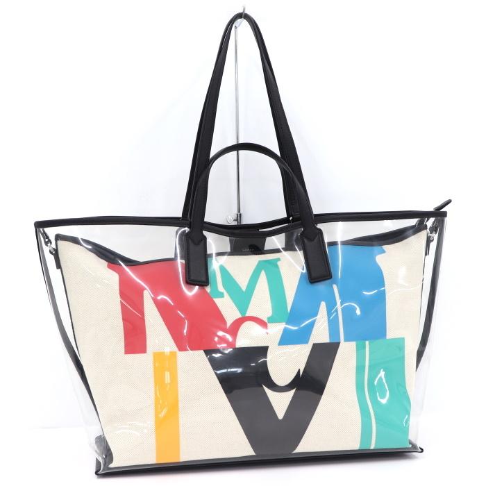 中古】MCM 2WAY トートバッグ ビニール キャンバス レザー クリア 