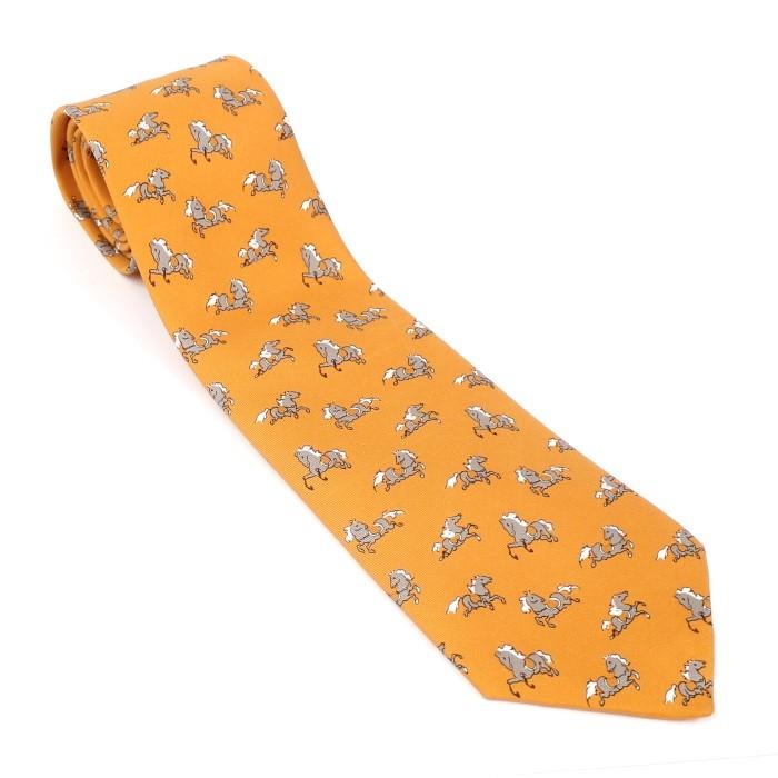 HERMES 【中古】エルメス ネクタイ 馬柄 オレンジ シルク100 HERMES 【中古】エルメス ネクタイ 馬柄 オレンジ シルク100