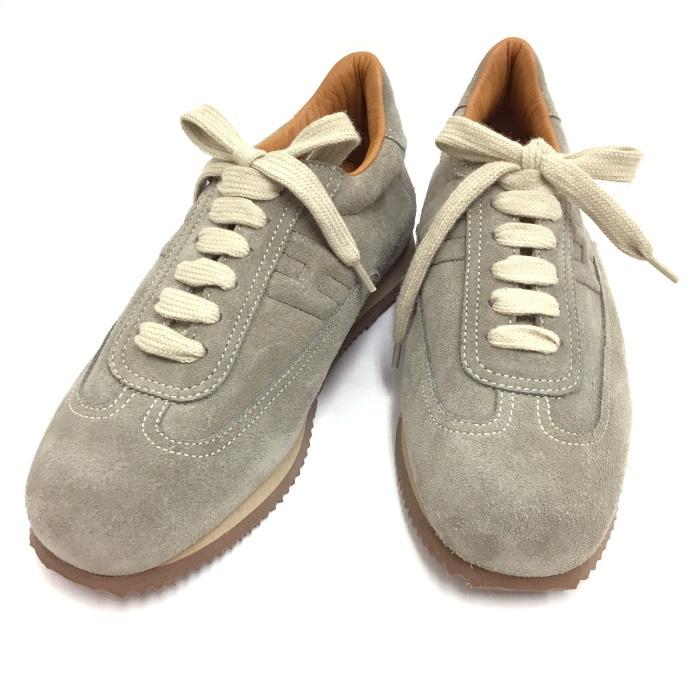 タイムセール 表記サイズ37 グレー スエード スニーカー クイック Hロゴ 中古 エルメス Hermes 未使用 Shoes 靴 シューズ Affaires Sociales Gouv Cg