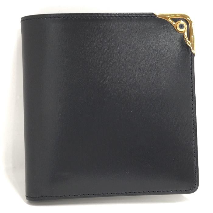 中古】Cartier 二つ折り財布 サファイアライン レザー ネイビー 