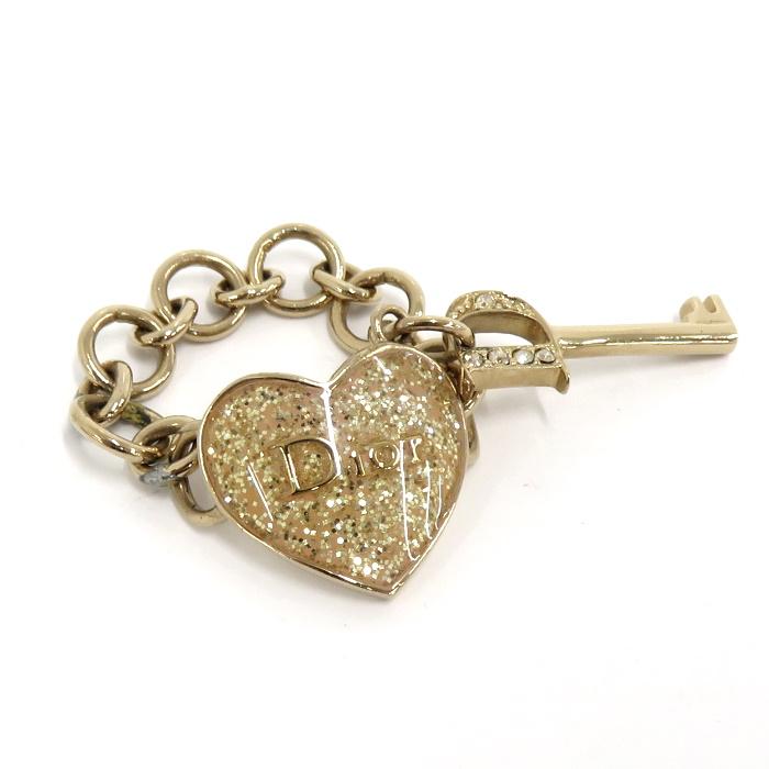 中古】Christian Dior ラインストーン チェーン リング ハート カギ  
