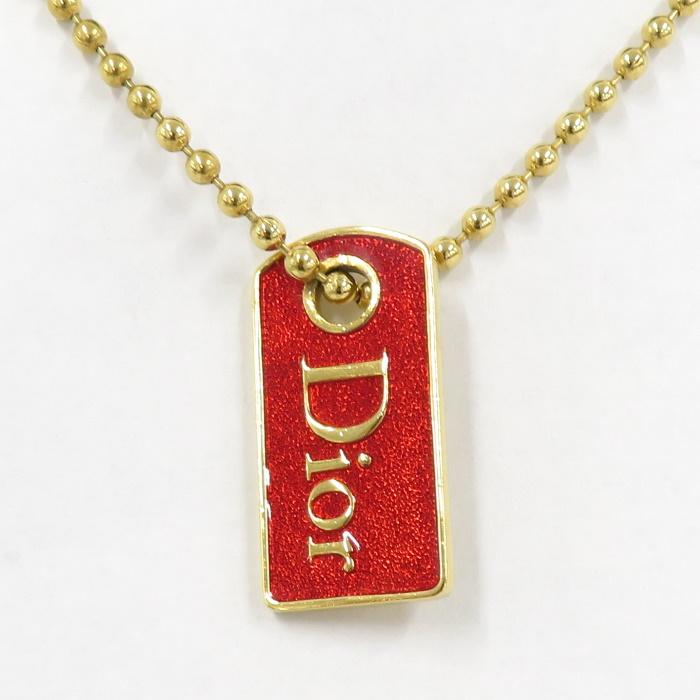 Christian Dior 【中古】Christian ロゴ プレートネックレス メッキ 