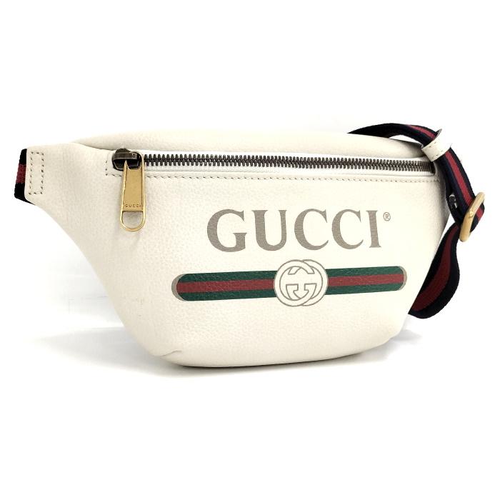 中古】GUCCI スモール ベルトバッグ ウエストバッグ ロゴ プリント