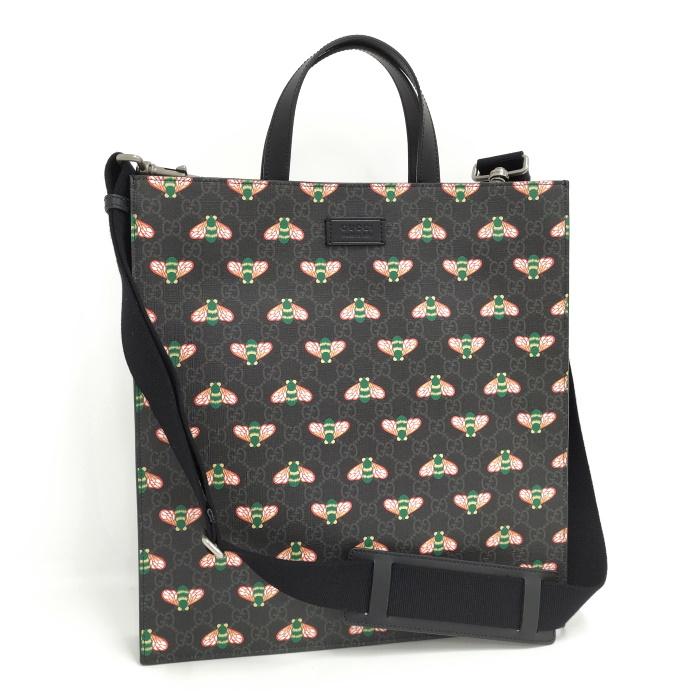 GUCCI 2WAY ショルダーバッグ GGスプリーム レザー PVC ブラック系  